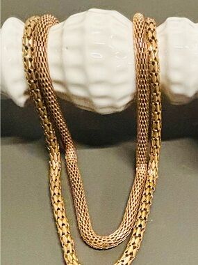 Vintage Gold-Tone Layered Mesh Snake Woven Chain Necklace - Women Jewelry